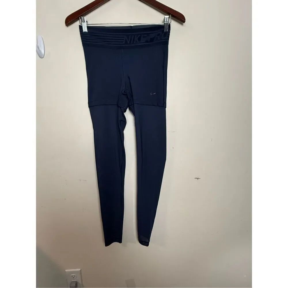 Nike Pro Legging Deluxe Training Tight 932153 Womens Small Obsidian Black Mesh
